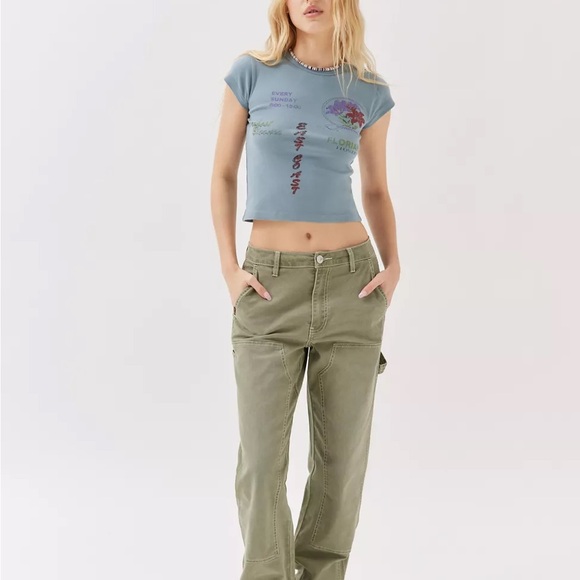 NWT Urban Outfitters Flower Market Baby Tee Light Blue Large - Picture 3 of 6